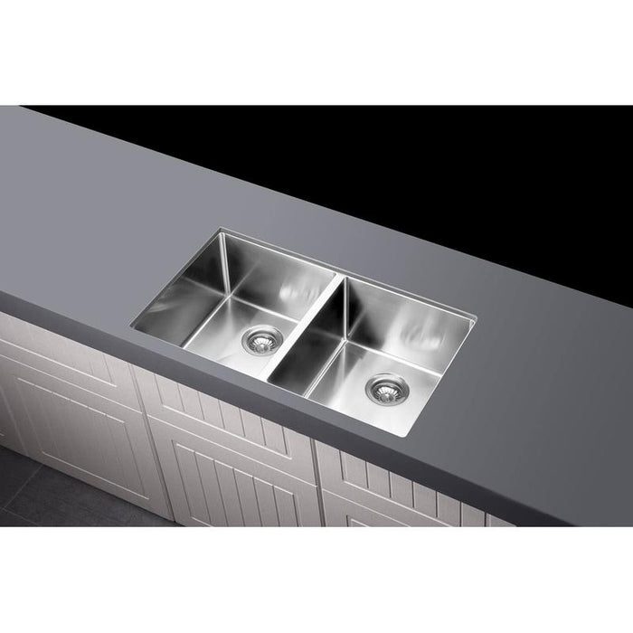 Meir Lavello Kitchen Sink - Double Bowl 760 x 440 - PVD Brushed Nickel-blue-leaf-bathware