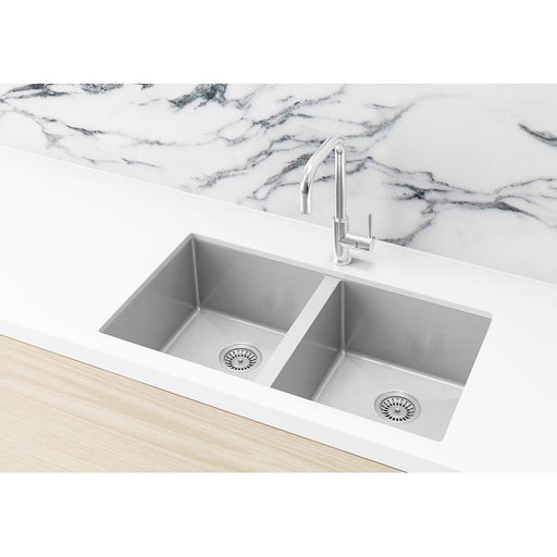 Meir Lavello Kitchen Sink - Double Bowl 760 x 440 - PVD Brushed Nickel-blue-leaf-bathware