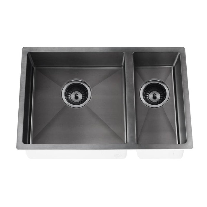 Meir Lavello Kitchen Sink - One and Half Bowl 670 x 440 - Gunmetal Black-blue-leaf-bathware