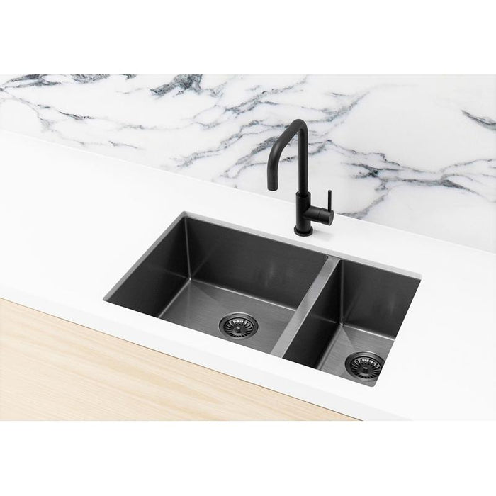 Meir Lavello Kitchen Sink - One and Half Bowl 670 x 440 - Gunmetal Black-blue-leaf-bathware