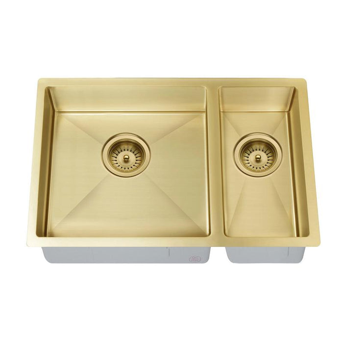 Meir Lavello Kitchen Sink - One and Half Bowl 670 x 440 - PVD Brushed Bronze Gold-blue-leaf-bathware