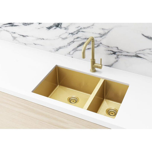 Meir Lavello Kitchen Sink - One and Half Bowl 670 x 440 - PVD Brushed Bronze Gold-blue-leaf-bathware