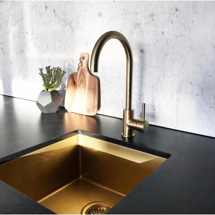 Meir Lavello Kitchen Sink - Single Bowl 450 x 450 - PVD Brushed Bronze Gold-blue-leaf-bathware