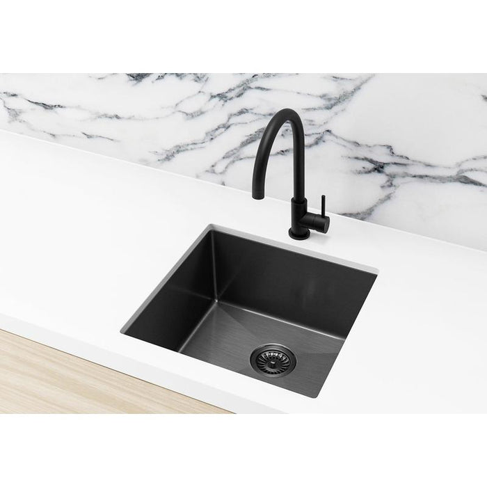 Meir Lavello Kitchen Sink - Single Bowl 450 x 450 - PVD Gunmetal Black-blue-leaf-bathware