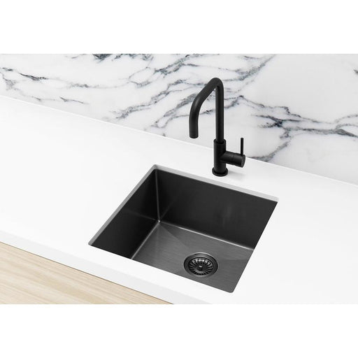 Meir Lavello Kitchen Sink - Single Bowl 450 x 450 - PVD Gunmetal Black-blue-leaf-bathware