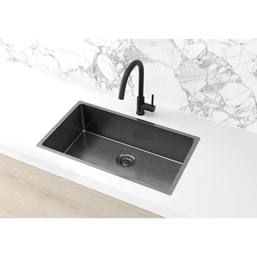 Meir Lavello Kitchen Sink - Single Bowl 760 x 440 - PVD Gunmetal Black-blue-leaf-bathware