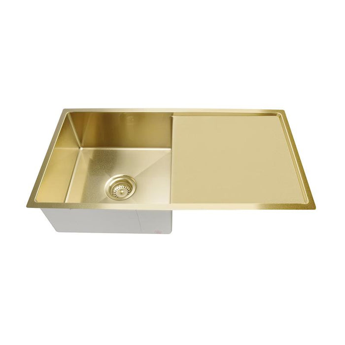 Meir Lavello Kitchen Sink - Single Bowl & Drainboard 840 x 440 - Brushed Bronze Gold-blue-leaf-bathware