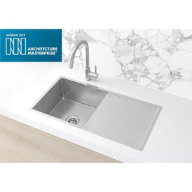 Meir Lavello Kitchen Sink - Single Bowl & Drainboard 840 x 440 - PVD Brushed Nickel-blue-leaf-bathware