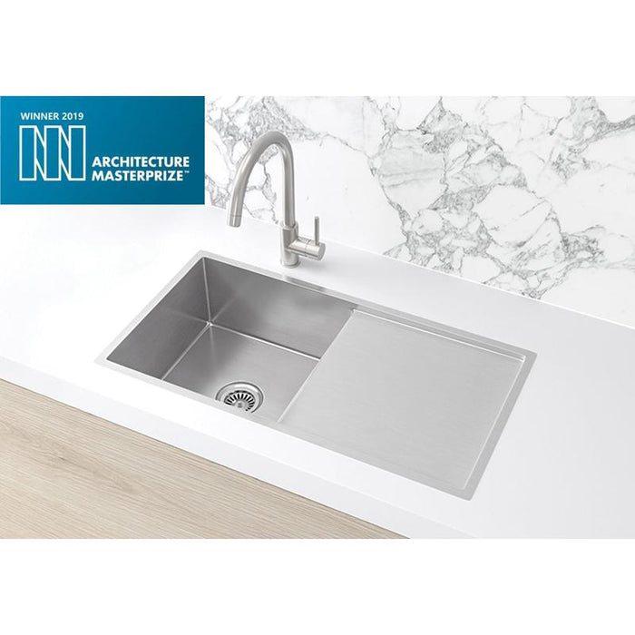 Meir Lavello Kitchen Sink - Single Bowl & Drainboard 840 x 440 - PVD Brushed Nickel-blue-leaf-bathware