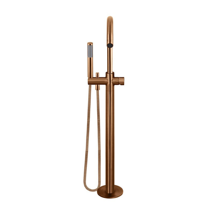 Meir Round Pinless Freestanding Bath Spout And Hand Shower - Lustre Bronze