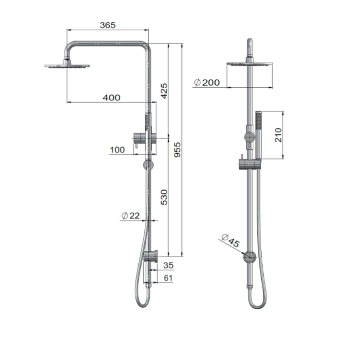 Meir Outdoor Twin Shower - 316 stainless steel-MZ1004N-R-SS316-blue-leaf-bathware