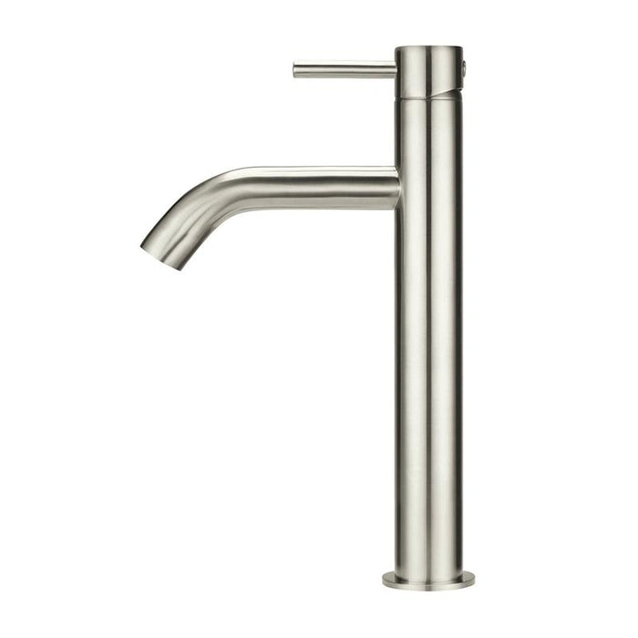 Meir Piccola Tall Basin Mixer Tap with 130mm Spout - PVD Brushed Nickel-blue-leaf-bathware