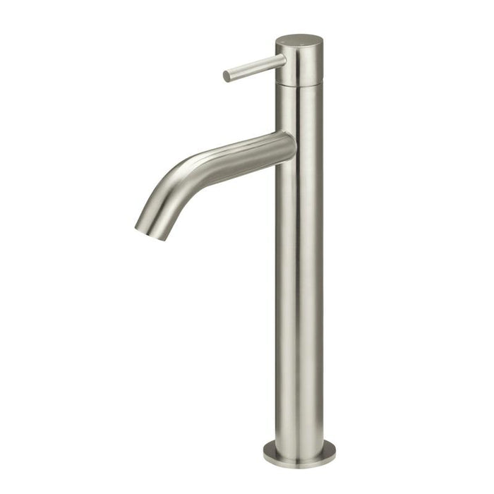 Meir Piccola Tall Basin Mixer Tap with 130mm Spout - PVD Brushed Nickel-blue-leaf-bathware