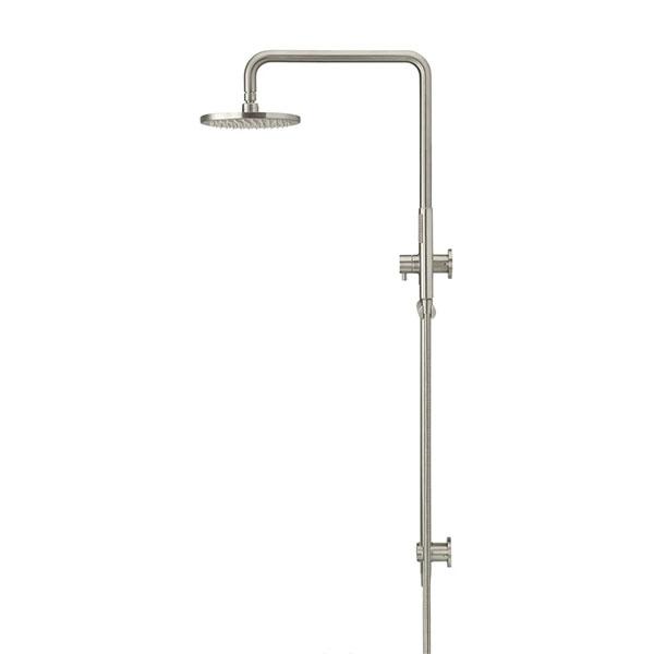 Meir Round Combination Shower Rail 200mm Rose & Hand Shower Brushed Nickel-MZ0704-R-PVDBN-blue-leaf-bathware