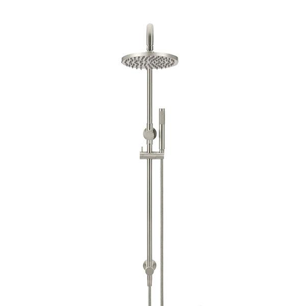 Meir Round Combination Shower Rail 200mm Rose & Hand Shower Brushed Nickel-MZ0704-R-PVDBN-blue-leaf-bathware