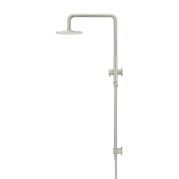 Meir Round Combination Shower Rail, 200mm Rose, Single Function Hand Shower - PVD Brushed Nickel-blue-leaf-bathware