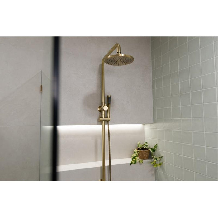 Meir Round Combination Shower Rail, 200mm Rose, Single Function Hand Shower - PVD Tiger Bronze-blue-leaf-bathware