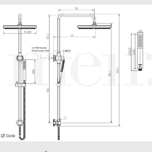 Meir Round Combination Shower Rail 300mm Rose & Hand Shower - Matte Black-MZ0706-R-blue-leaf-bathware