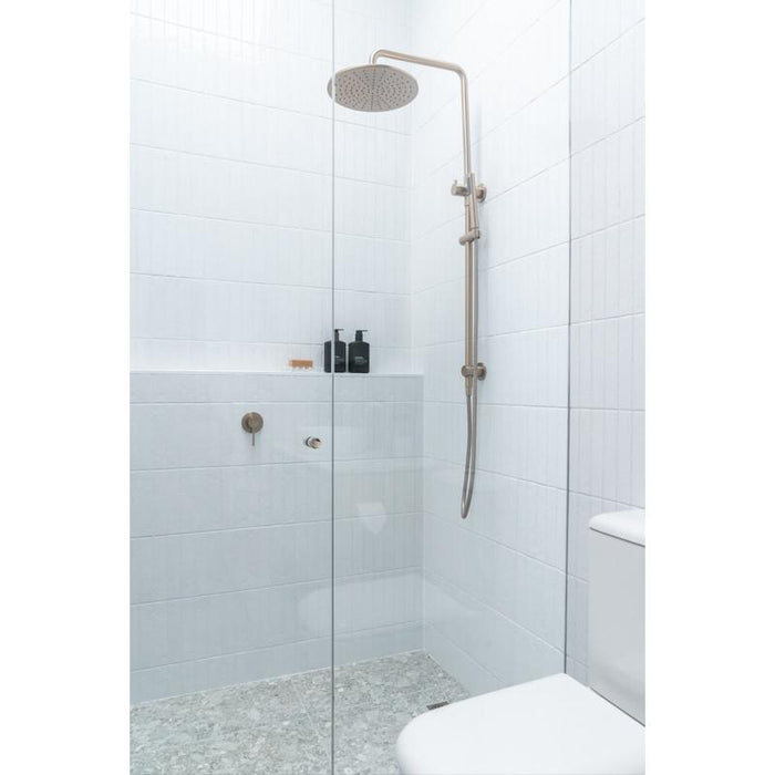 Meir Round Combination Shower Rail, 300mm Rose, Single Function Hand Shower - Champagne-blue-leaf-bathware