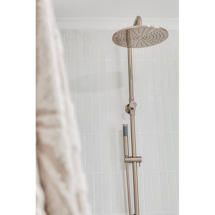 Meir Round Combination Shower Rail, 300mm Rose, Single Function Hand Shower - Champagne-blue-leaf-bathware