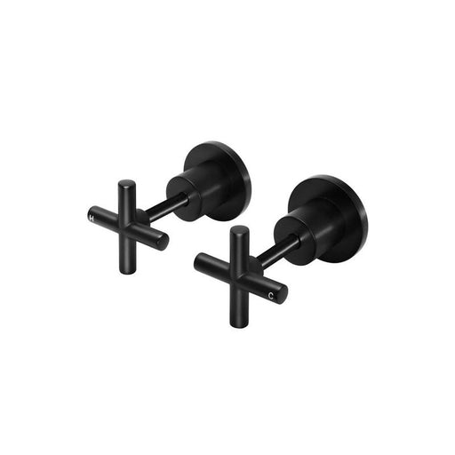 Meir Round Cross Handle Jumper Valve Wall Top Assemblies - Matte Black-blue-leaf-bathware