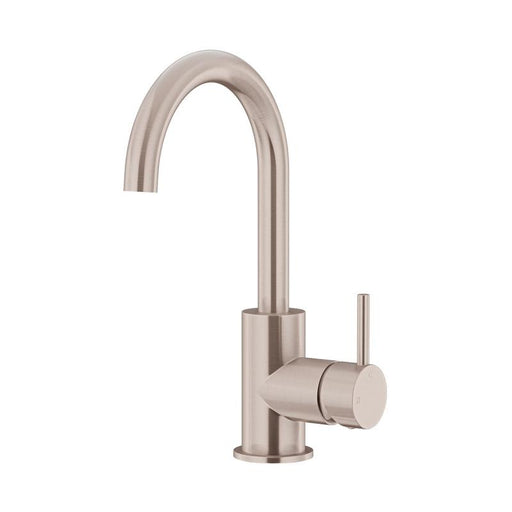 Meir Round Gooseneck Basin Mixer with Cold Start - Champagne-blue-leaf-bathware