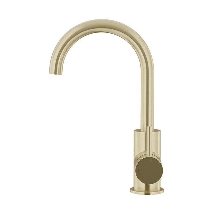 Meir Round Gooseneck Basin Mixer with Cold Start - PVD Tiger Bronze-blue-leaf-bathware