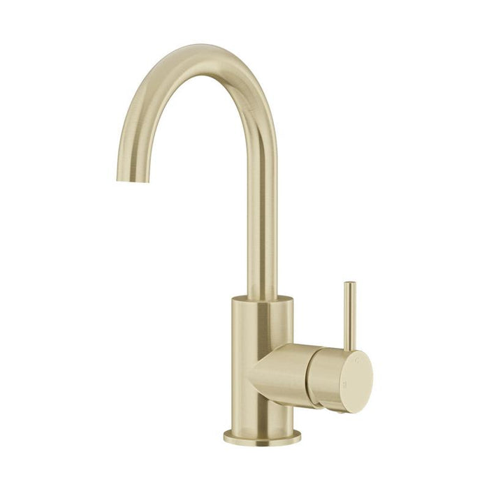 Meir Round Gooseneck Basin Mixer with Cold Start - PVD Tiger Bronze-blue-leaf-bathware