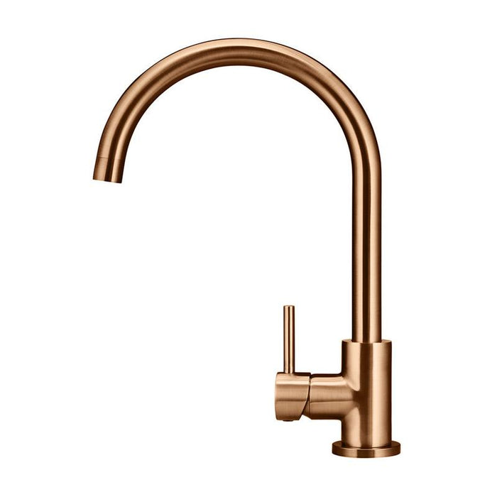 Meir Round Gooseneck Kitchen Mixer Tap - Lustre Bronze-blue-leaf-bathware