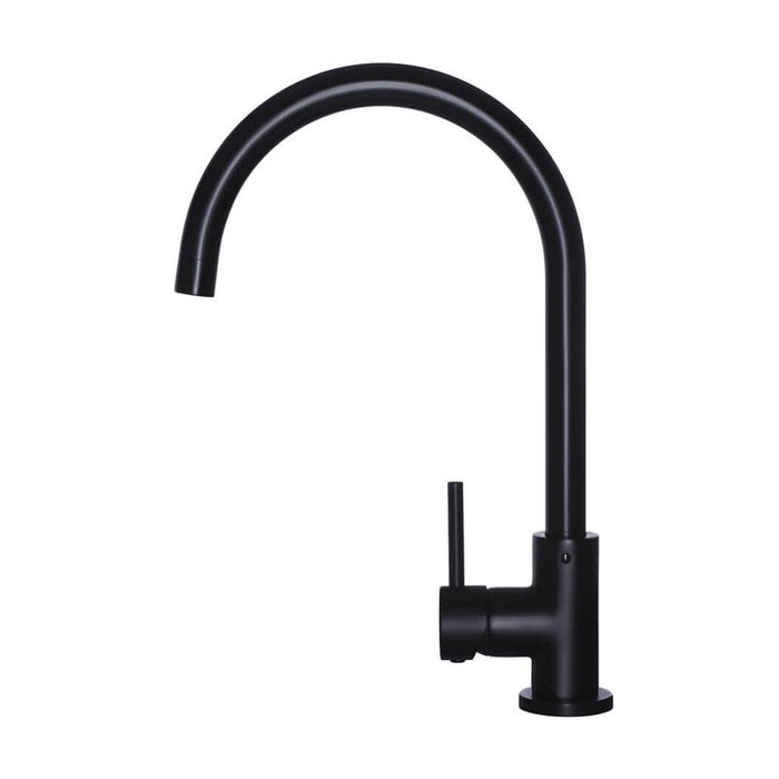 Meir Round Gooseneck Kitchen Mixer Tap - Matte Black-blue-leaf-bathware