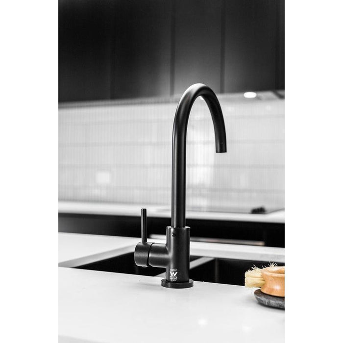 Meir Round Gooseneck Kitchen Mixer Tap - Matte Black-blue-leaf-bathware