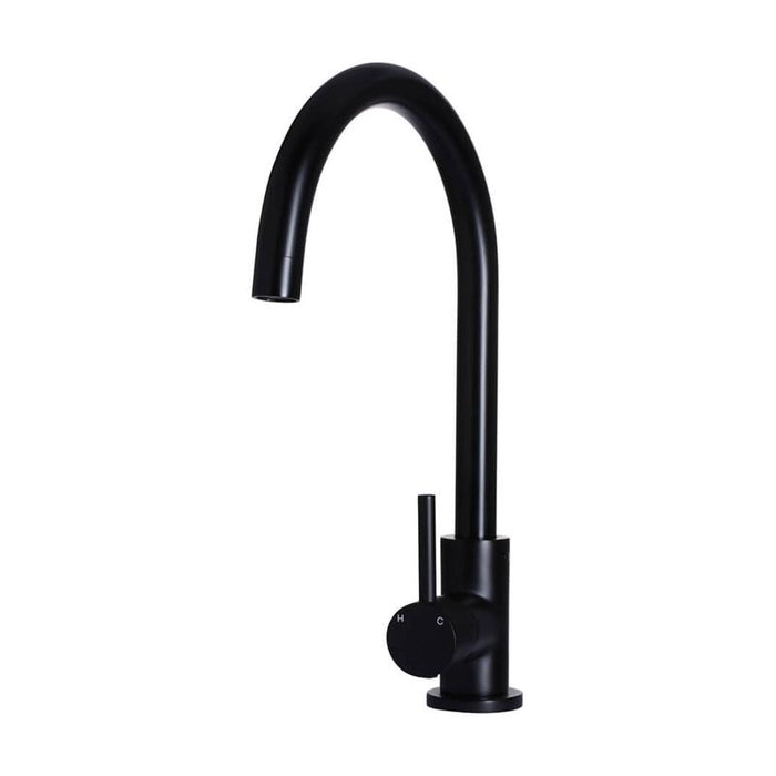 Meir Round Gooseneck Kitchen Mixer Tap - Matte Black-blue-leaf-bathware