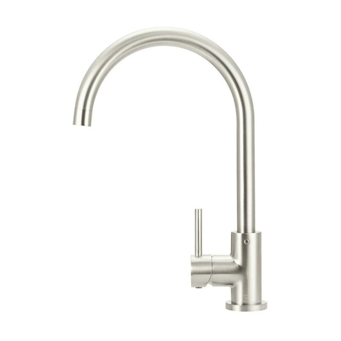 Meir Round Gooseneck Kitchen Mixer Tap - PVD Brushed Nickel-blue-leaf-bathware