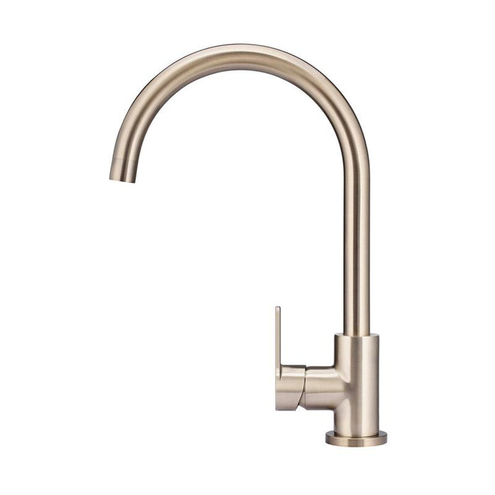 Meir Round Gooseneck Kitchen Mixer Tap with Paddle Handle - Champagne-blue-leaf-bathware