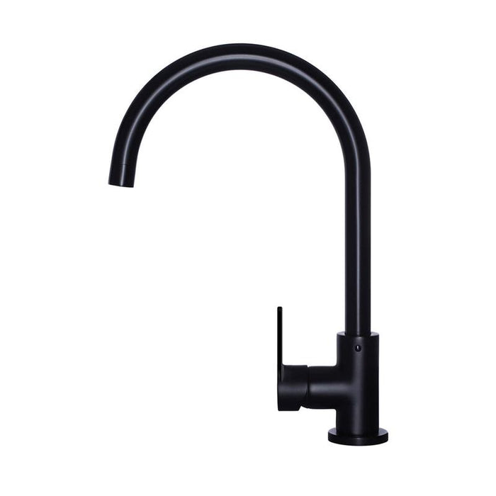 Meir Round Gooseneck Kitchen Mixer Tap with Paddle Handle - Matte Black-blue-leaf-bathware