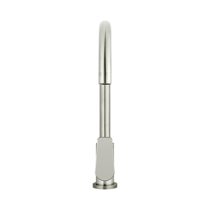 Meir Round Gooseneck Kitchen Mixer Tap with Paddle Handle - PVD Brushed Nickel-blue-leaf-bathware