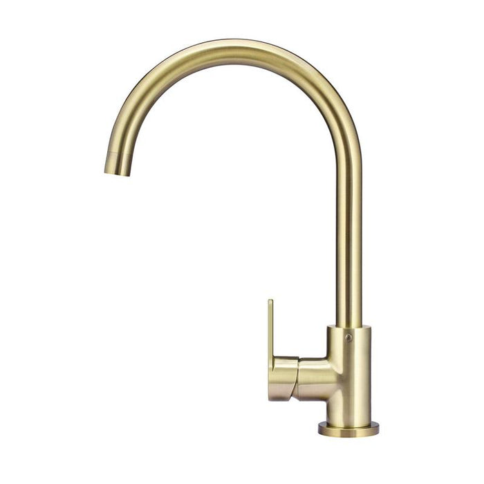 Meir Round Gooseneck Kitchen Mixer Tap with Paddle Handle - PVD Tiger Bronze-blue-leaf-bathware