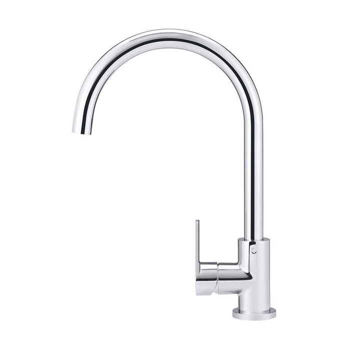 Meir Round Gooseneck Kitchen Mixer Tap with Paddle Handle - Polished Chrome-blue-leaf-bathware