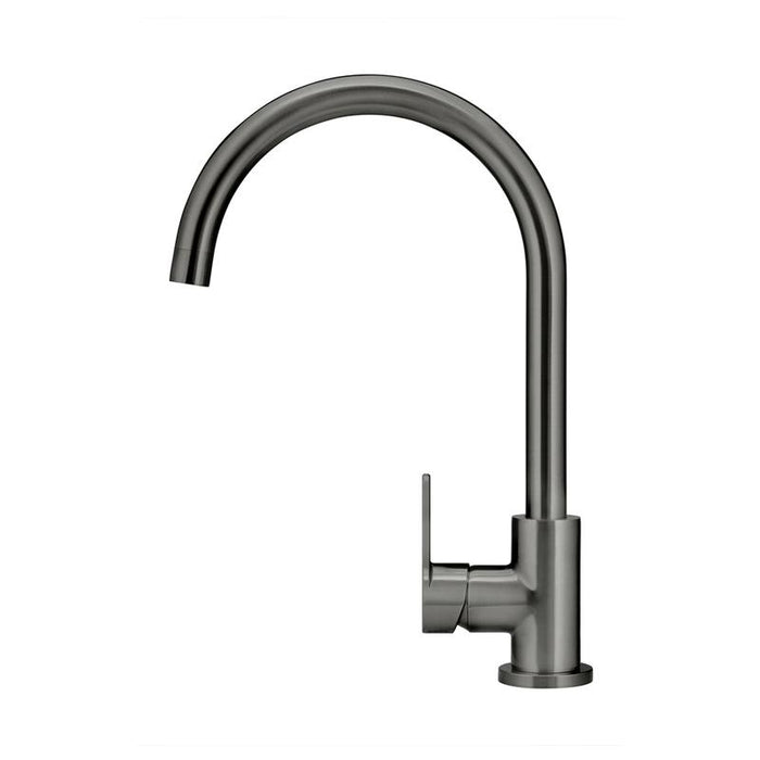 Meir Round Gooseneck Kitchen Mixer Tap with Paddle Handle - Shadow Gunmetal-blue-leaf-bathware