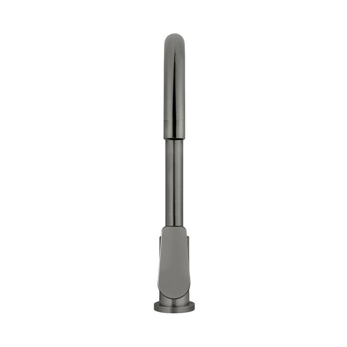 Meir Round Gooseneck Kitchen Mixer Tap with Paddle Handle - Shadow Gunmetal-blue-leaf-bathware