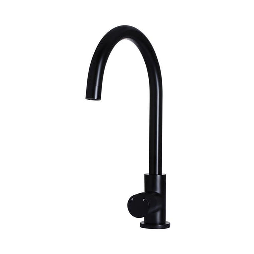 Meir Round Gooseneck Kitchen Mixer Tap with Pinless Handle - Matte Black-blue-leaf-bathware