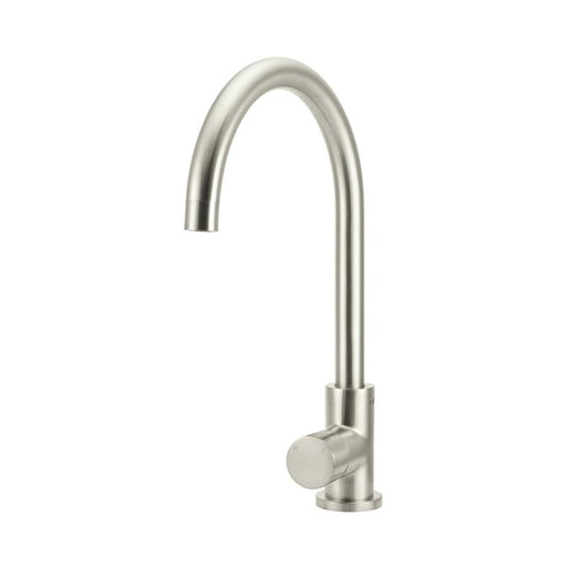 Meir Round Gooseneck Kitchen Mixer Tap with Pinless Handle - PVD Brushed Nickel-blue-leaf-bathware