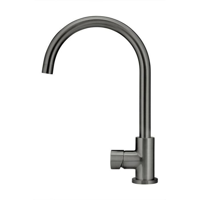 Meir Round Gooseneck Kitchen Mixer Tap with Pinless Handle - Shadow Gunmetal-blue-leaf-bathware