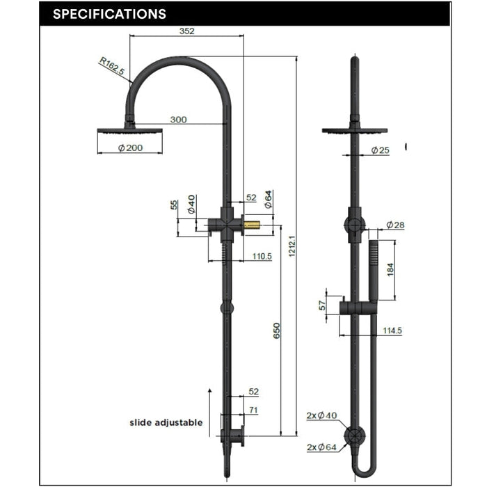 Meir Round Gooseneck Shower Set With 200mm Rose, Single-Function Hand Shower - Lustre Bronze-MZ0904-R-PVDBZ-blue-leaf-bathware