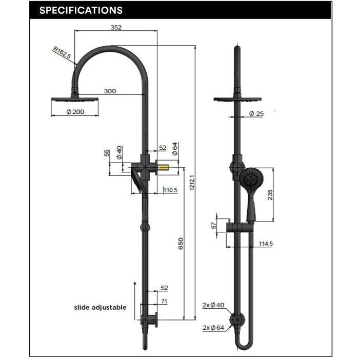 Meir Round Gooseneck Shower Set With 200mm Rose, Three-Function Hand Shower - Lustre Bronze-blue-leaf-bathware