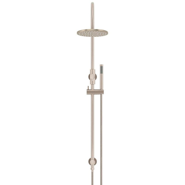 Meir Round Gooseneck Shower Set with 200mm rose, Single-Function Hand Shower - Champagne-blue-leaf-bathware