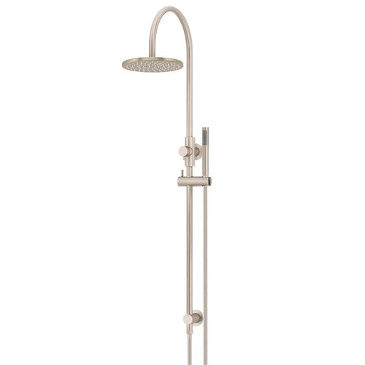 Meir Round Gooseneck Shower Set with 200mm rose, Single-Function Hand Shower - Champagne-blue-leaf-bathware