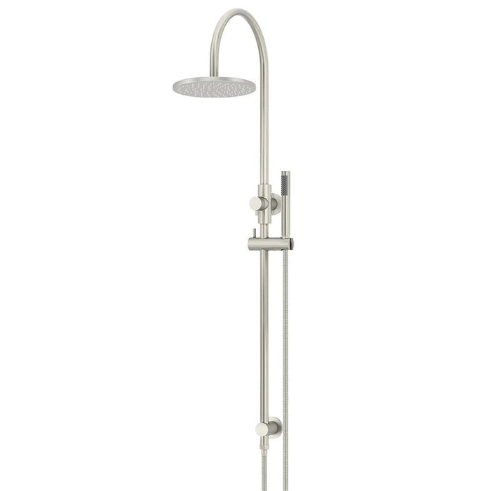 Meir Round Gooseneck Shower Set with 200mm rose, Single-Function Hand Shower - PVD Brushed Nickel-blue-leaf-bathware