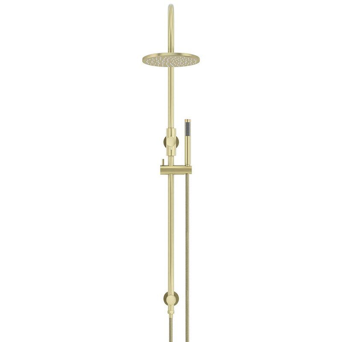 Meir Round Gooseneck Shower Set with 200mm rose, Single-Function Hand Shower - PVD Tiger Bronze-blue-leaf-bathware