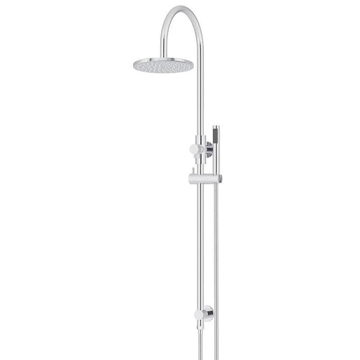 Meir Round Gooseneck Shower Set with 200mm rose, Single-Function Hand Shower - Polished Chrome-blue-leaf-bathware